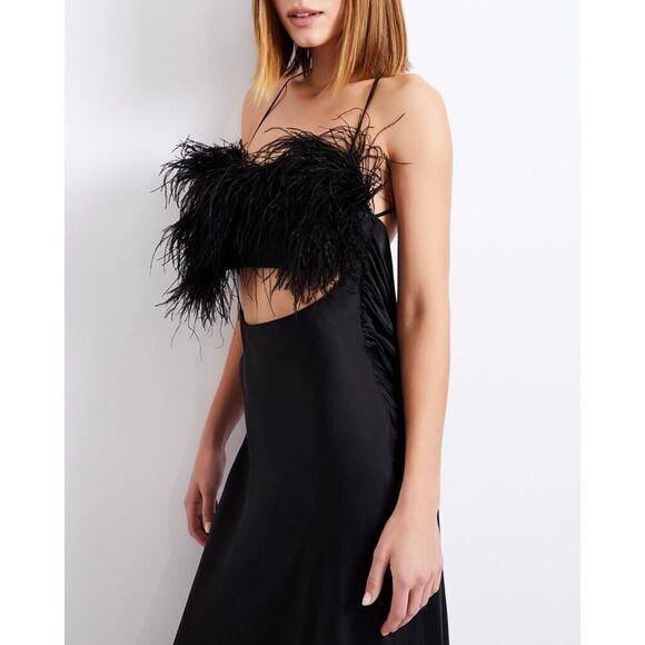 PatBo feather trim slip dress black US4 - Picture 4 of 13